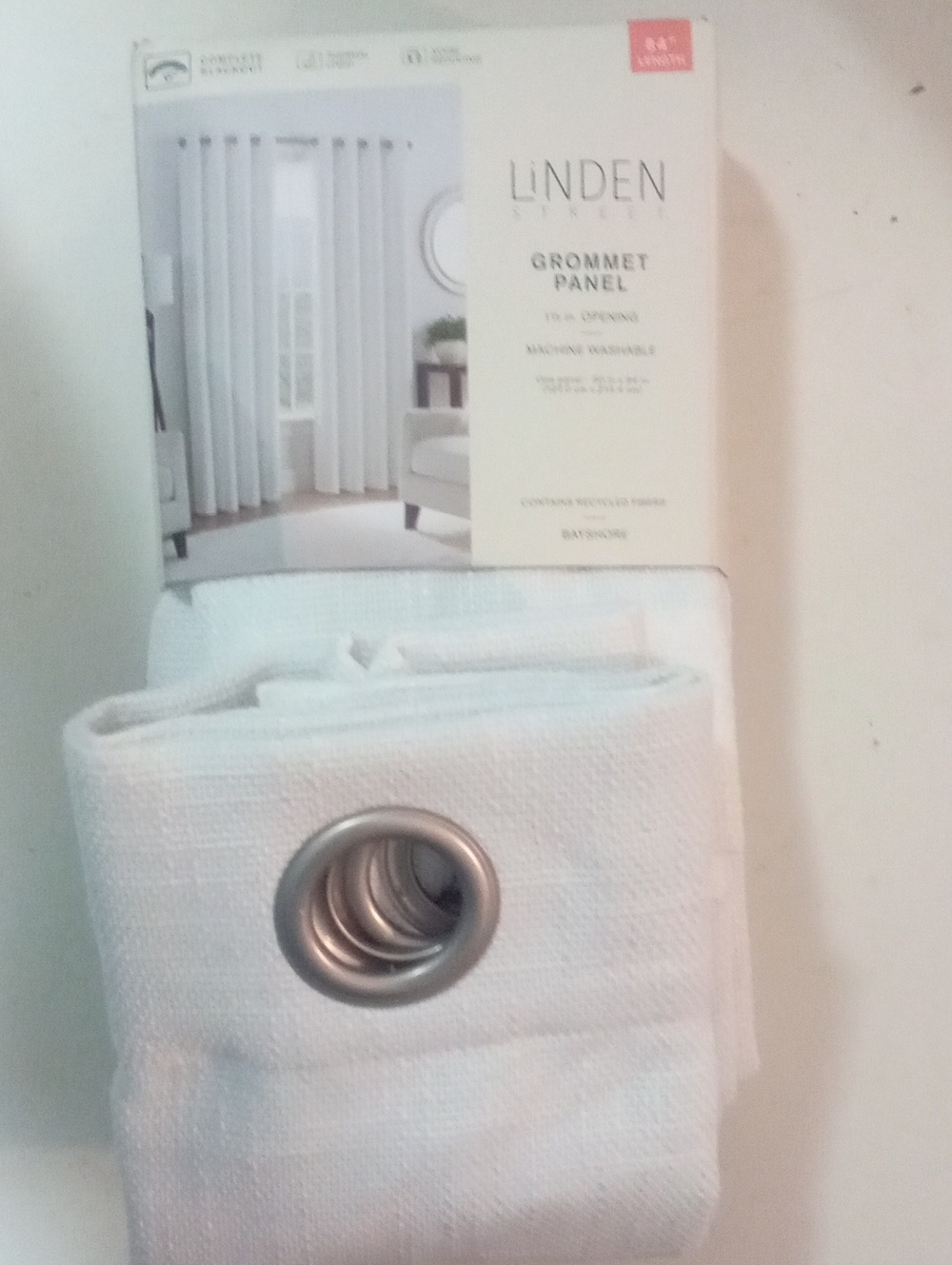 Linden Street Bayshore White Grommet Curtain Panel 84" NWT $95 Woven